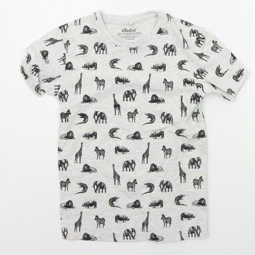 Primark Boys Grey Geometric  Basic T-Shirt Size 6-7 Years  - Animals