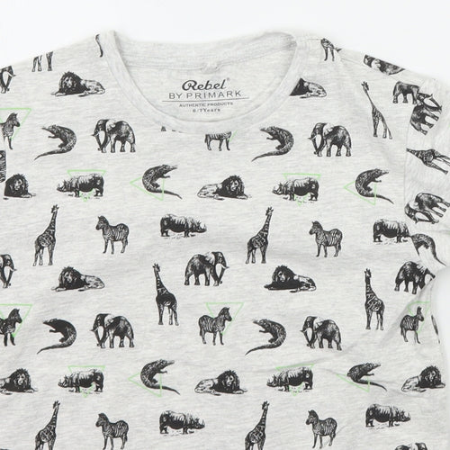 Primark Boys Grey Geometric  Basic T-Shirt Size 6-7 Years  - Animals