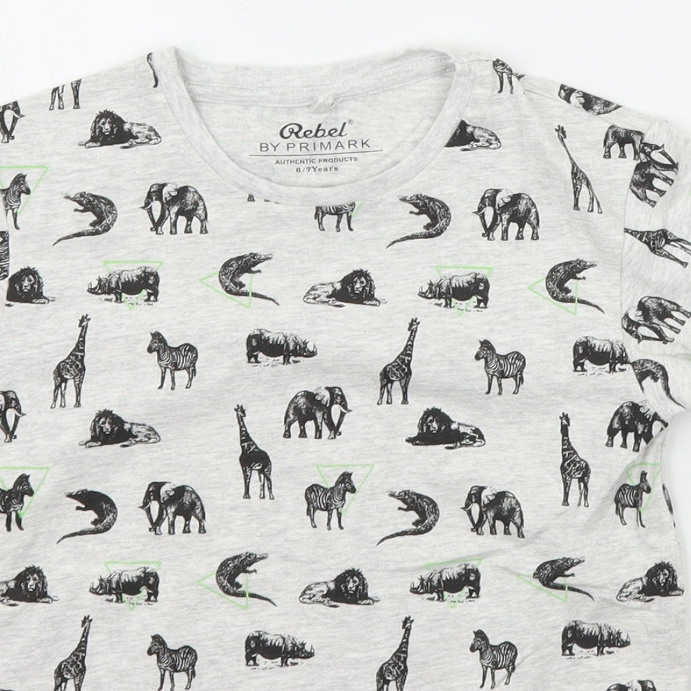 Primark Boys Grey Geometric  Basic T-Shirt Size 6-7 Years  - Animals