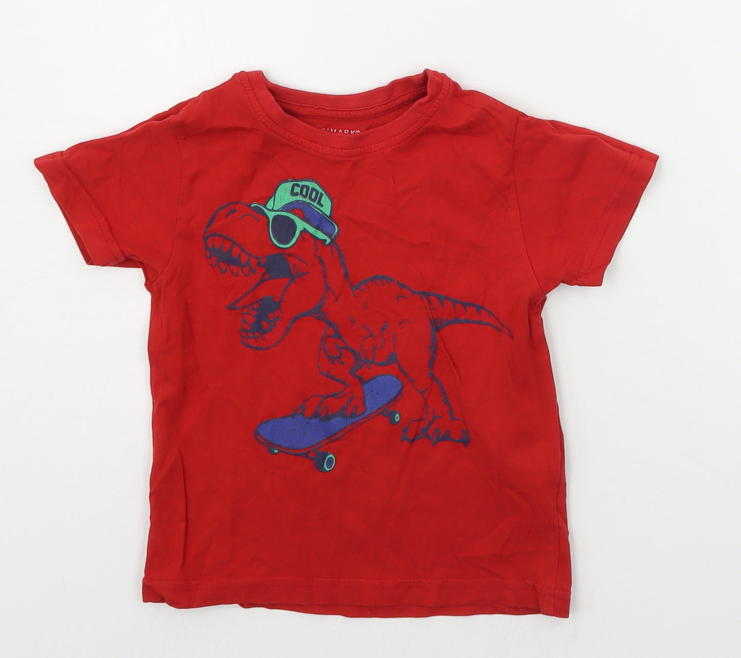 Primark Boys Red   Basic T-Shirt Size 2-3 Years  - DInosaur