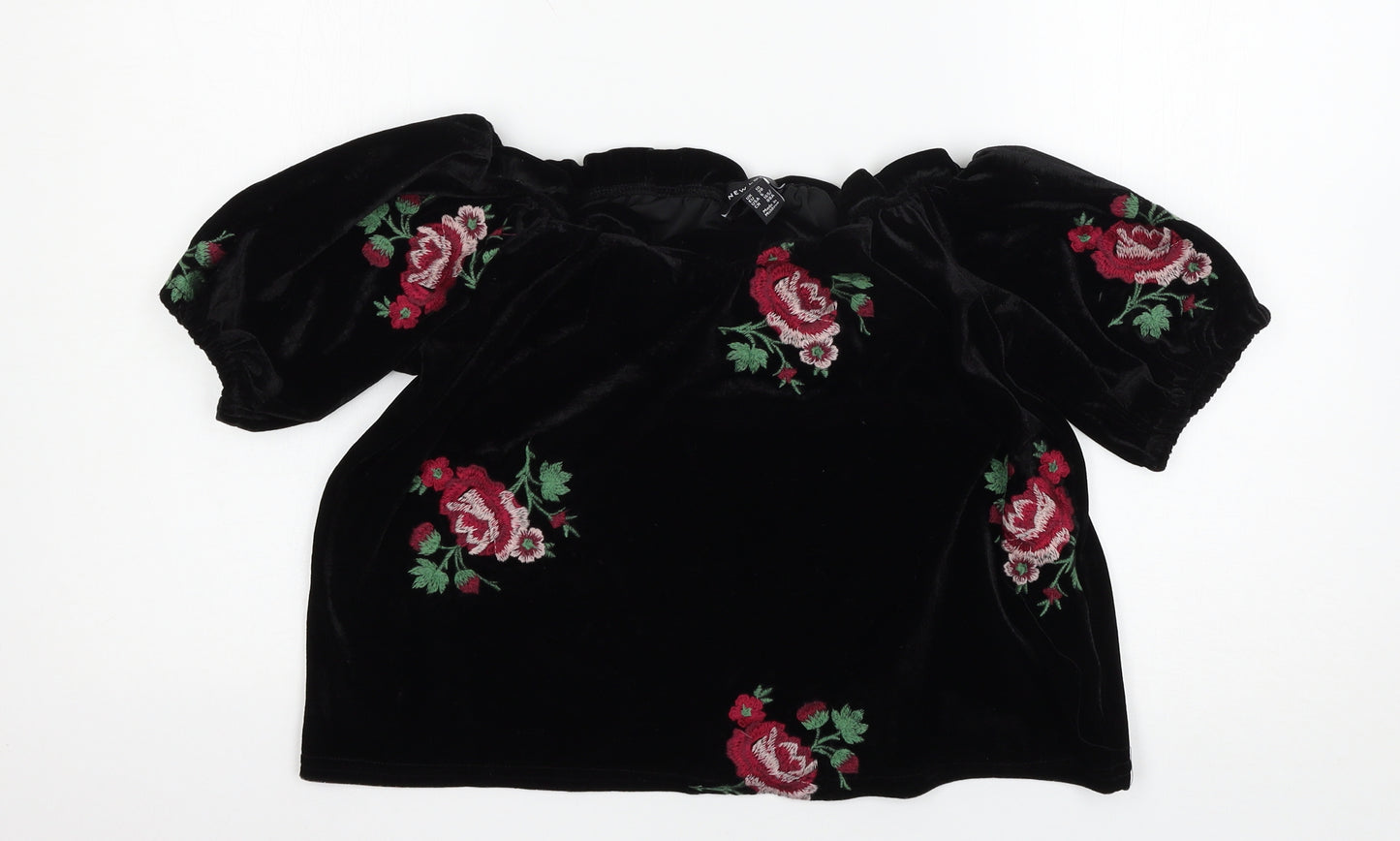 New Look Womens Black Floral  Basic Blouse Size 10