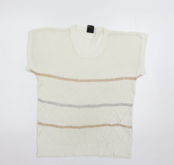 Anita Womens White Striped  Pullover Jumper Size L
