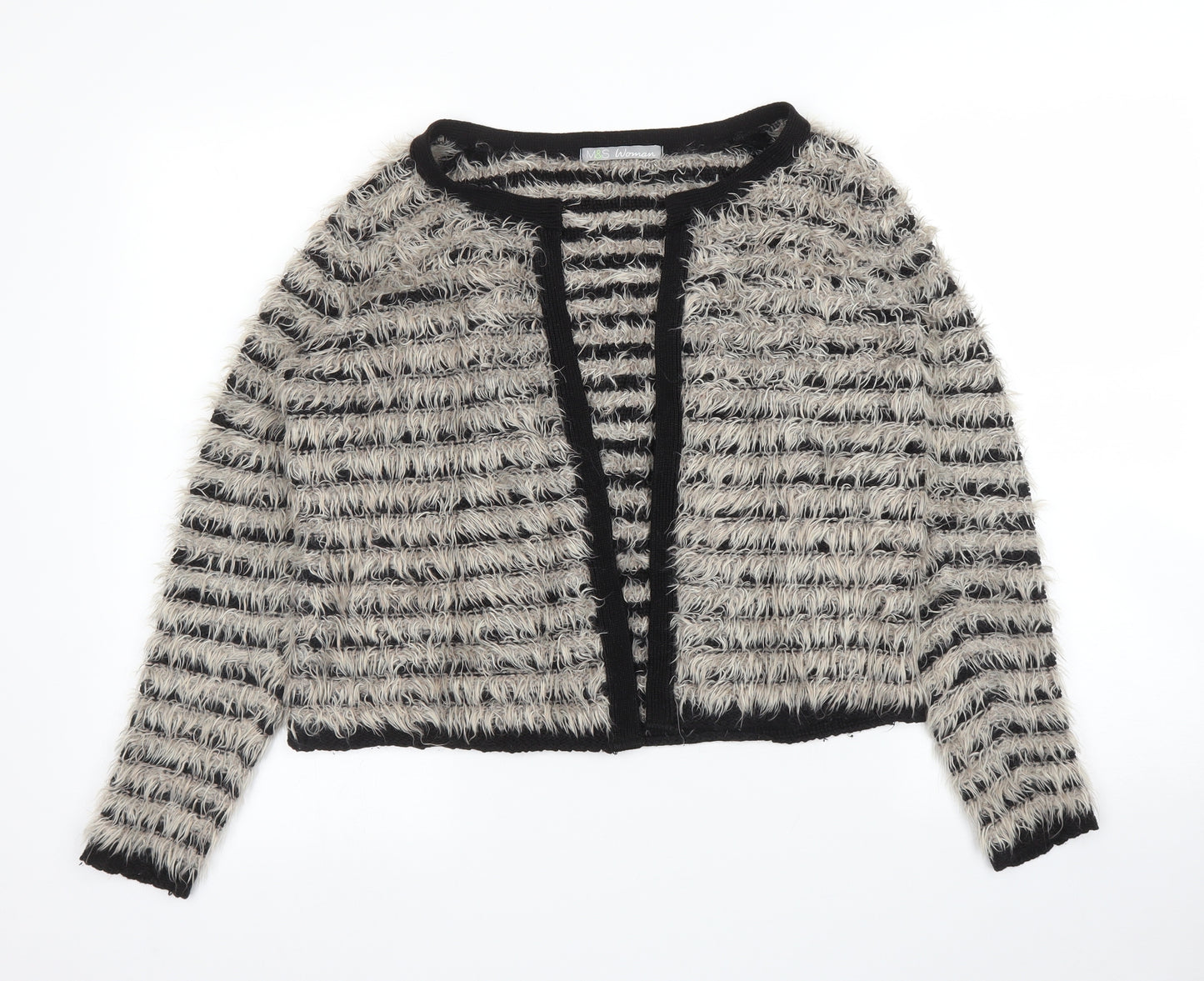 M&S Womens Beige Striped  Cardigan Jumper Size 14  - Chanel jacket