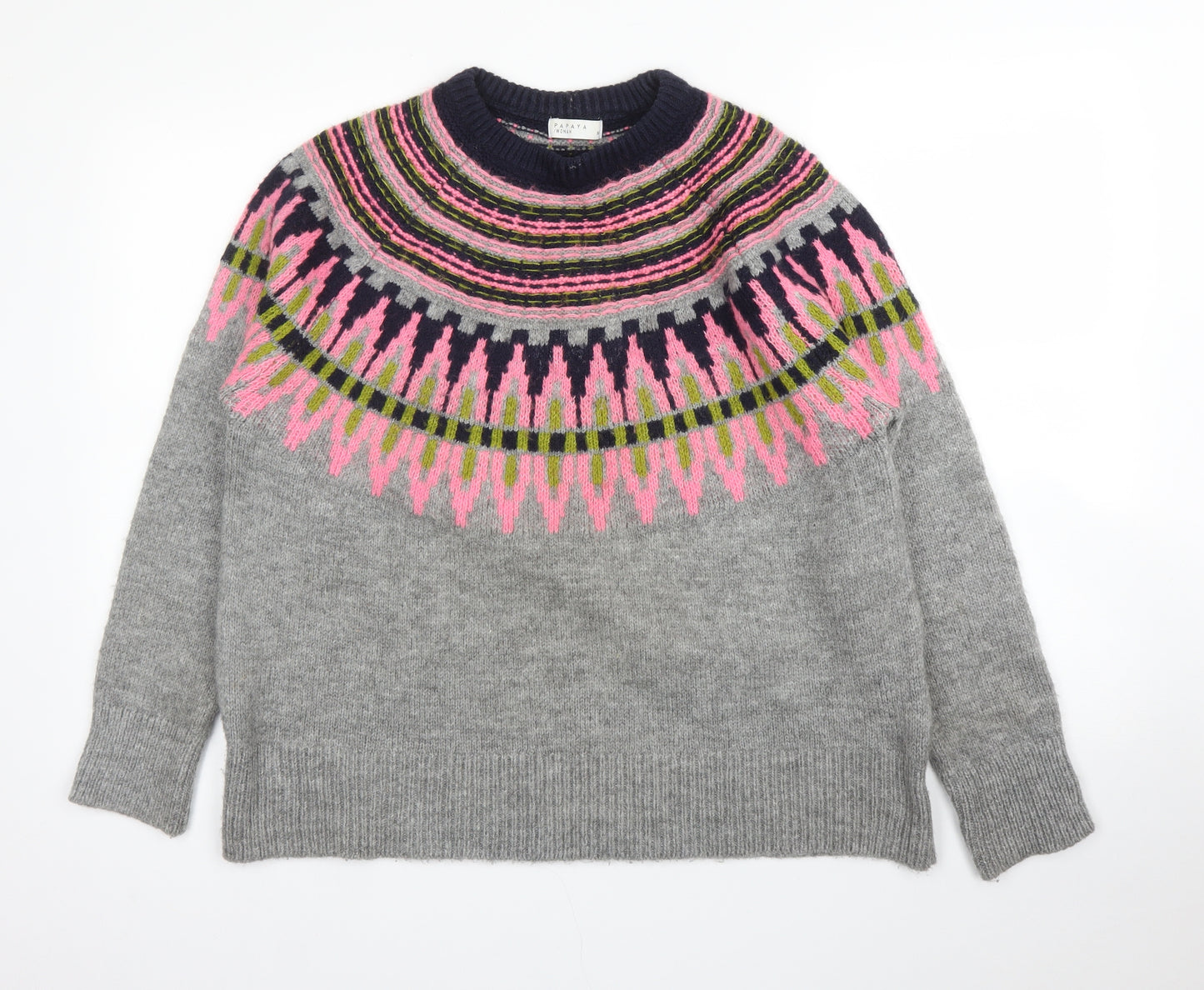 Papaya Womens Grey Fair Isle  Pullover Jumper Size M