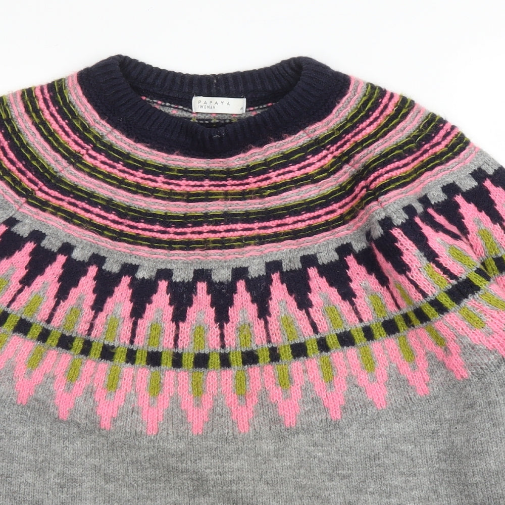 Papaya Womens Grey Fair Isle  Pullover Jumper Size M