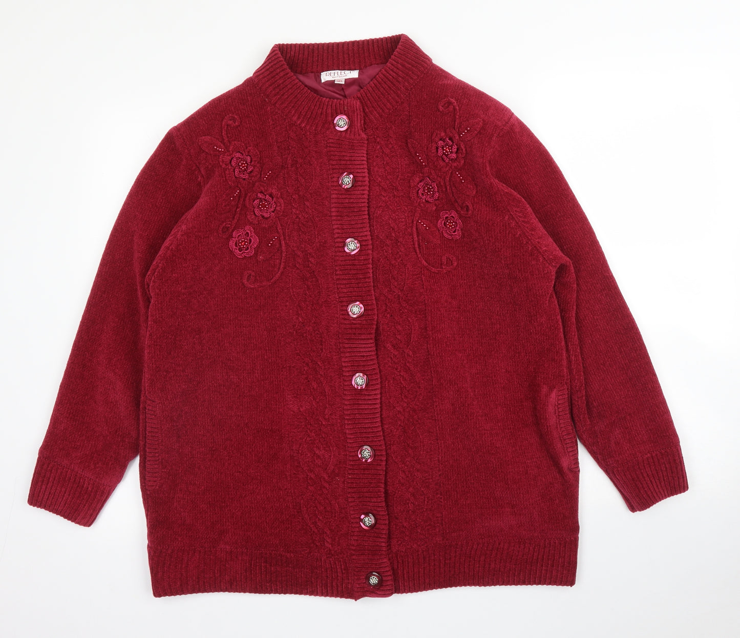 Reflect Womens Purple Floral  Cardigan Jumper Size M