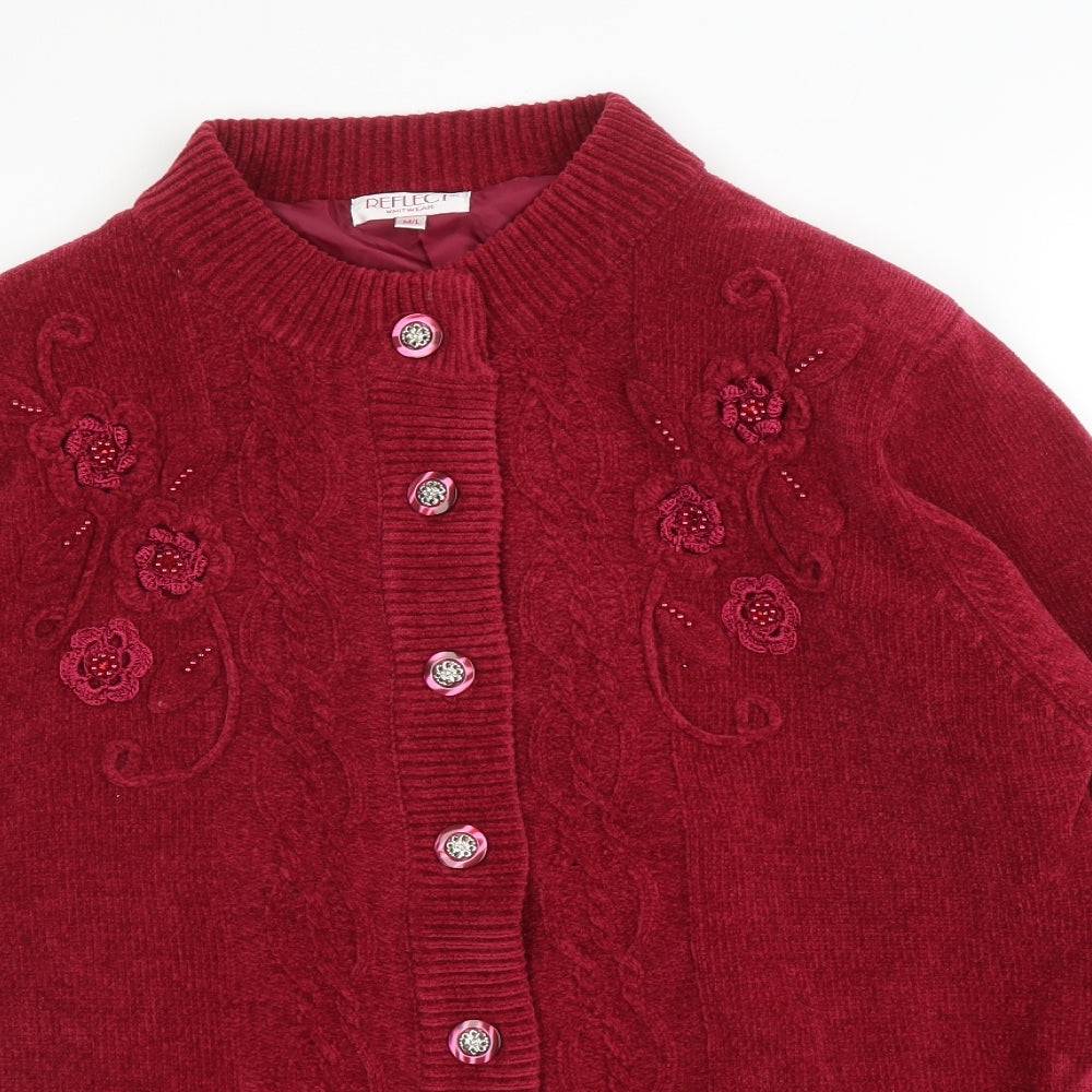 Reflect Womens Purple Floral  Cardigan Jumper Size M