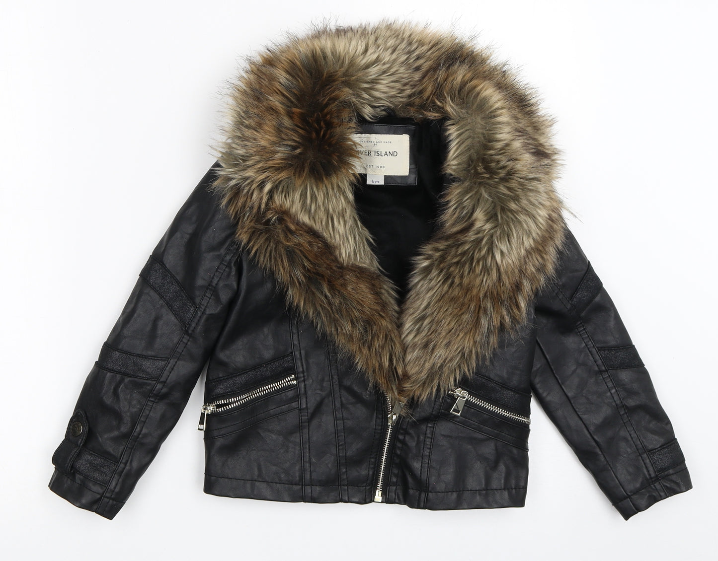 River Island Girls Black   Biker Coat Size 6 Years