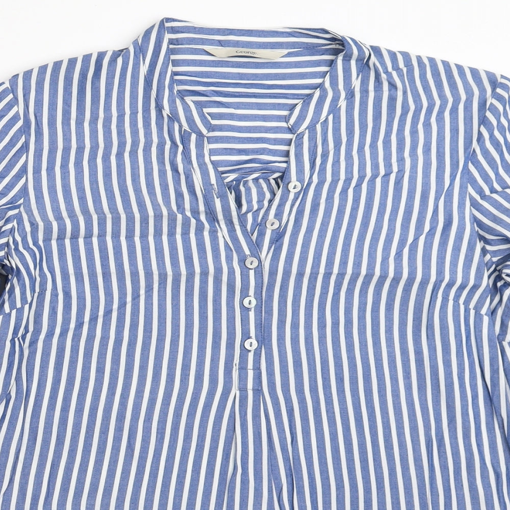 George Womens Blue Striped  Basic Blouse Size 10