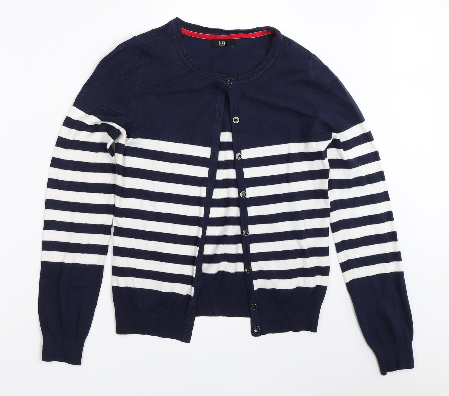 F&F Womens Blue Striped  Cardigan Jumper Size 8