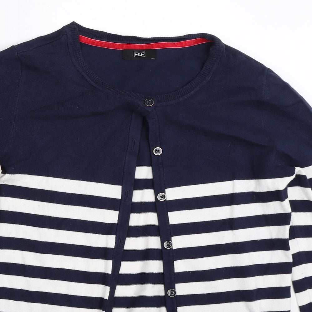 F&F Womens Blue Striped  Cardigan Jumper Size 8