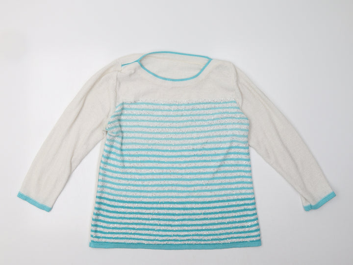 Preworn Womens White Striped Pullover Sweatshirt Size M
