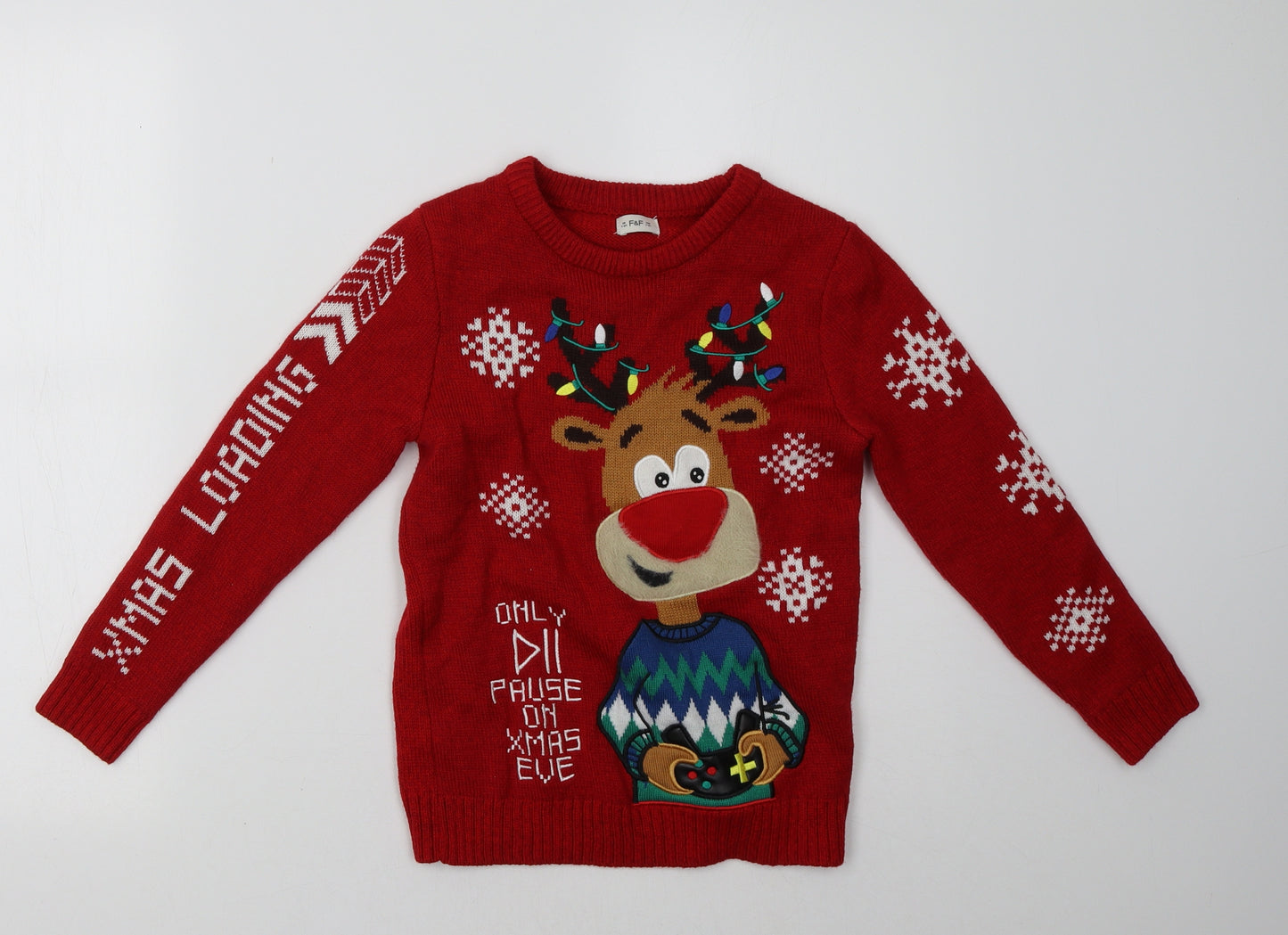 F&F Boys Red   Pullover Sweatshirt Size 7-8 Years  - Christmas