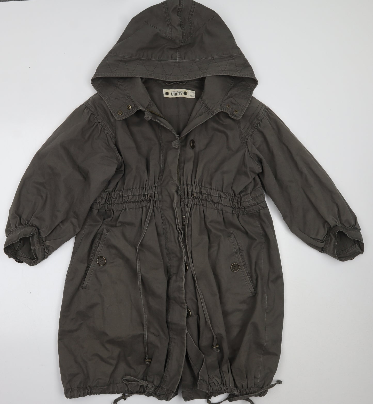 Warehouse Womens Grey   Parka Coat Size 14