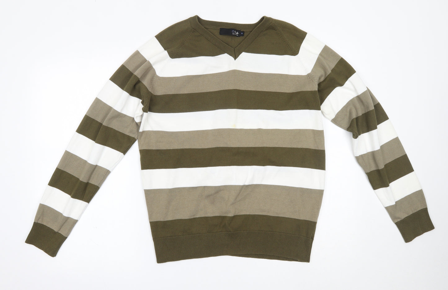 O Club Mens Green Striped  Pullover Jumper Size M