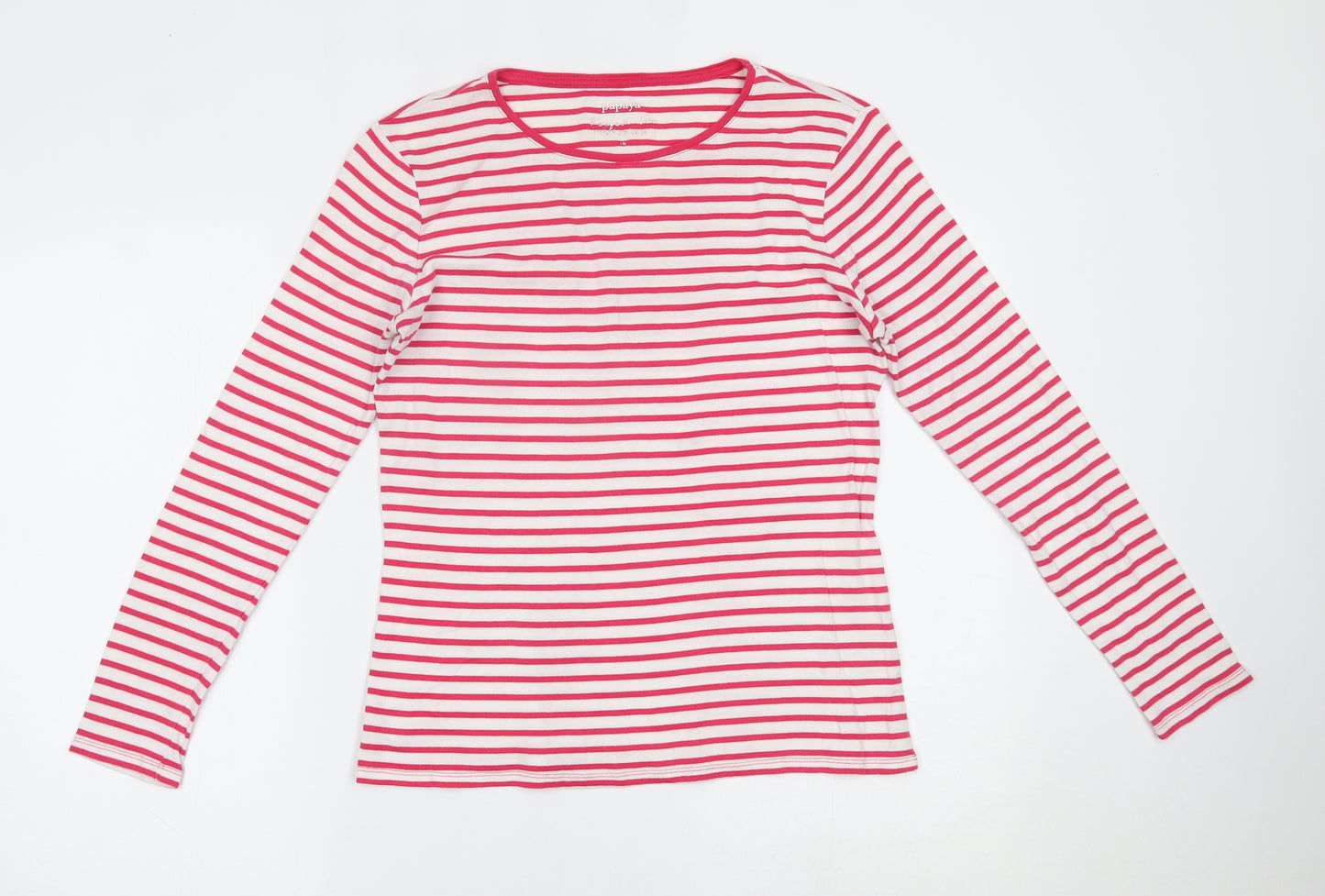 Papaya Womens Pink Striped  Basic T-Shirt Size 14