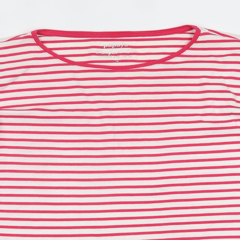Papaya Womens Pink Striped  Basic T-Shirt Size 14