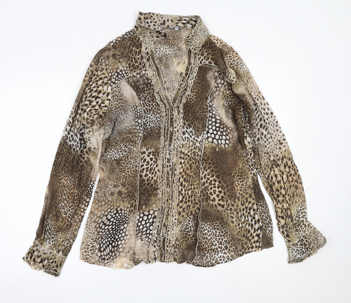 Preworn Womens Brown Animal Print  Basic Button-Up Size 16