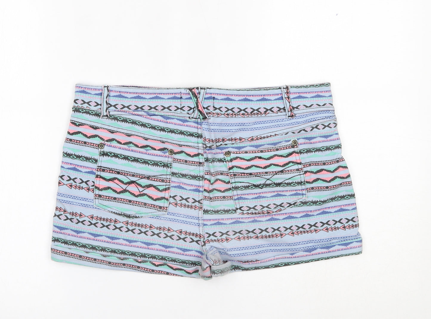 Golddigga Womens Blue Fair Isle Denim Cut-Off Shorts Size 14