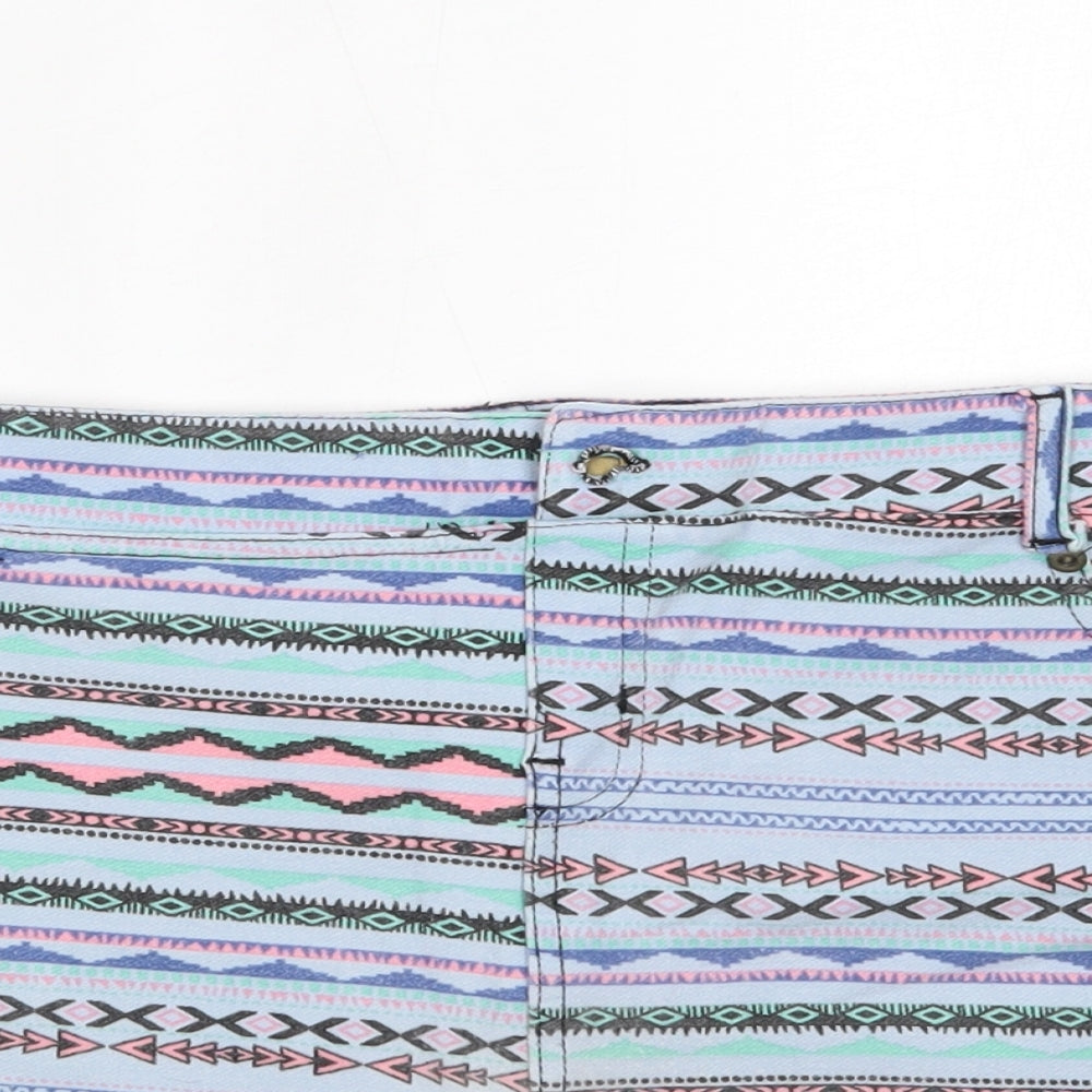 Golddigga Womens Blue Fair Isle Denim Cut-Off Shorts Size 14