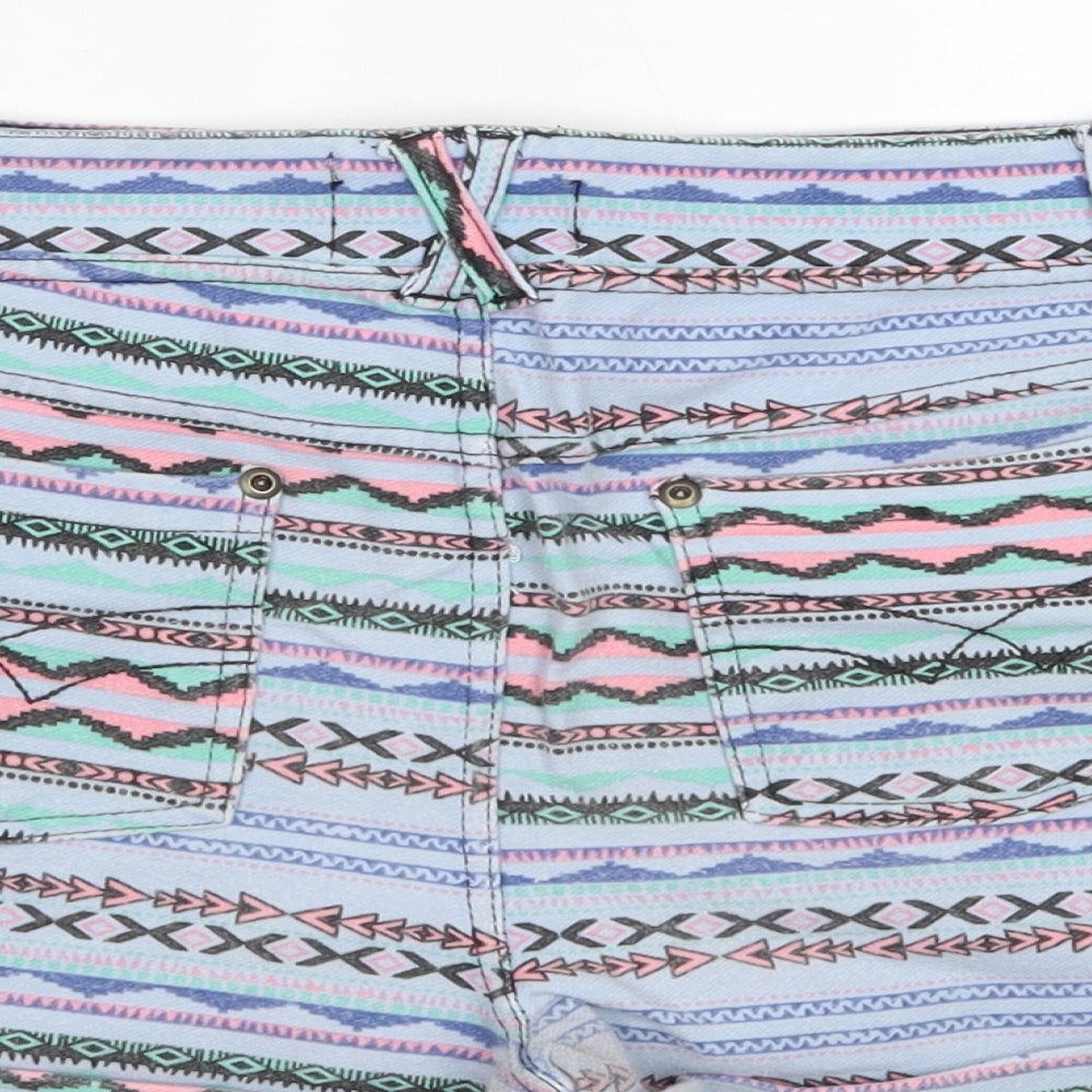 Golddigga Womens Blue Fair Isle Denim Cut-Off Shorts Size 14