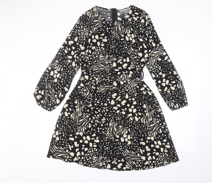 Dorothy Perkins Womens Black Animal Print A-Line Size 10