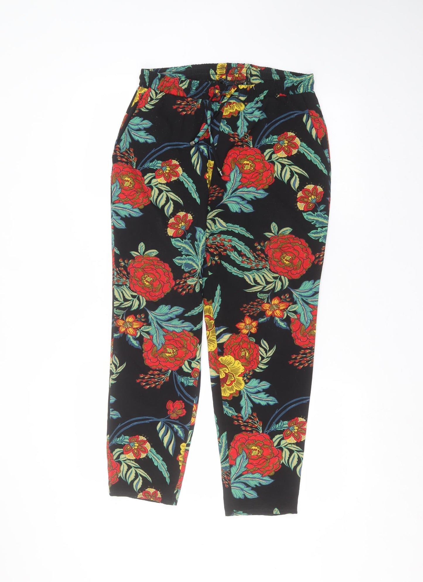 Matalan Womens Black Floral  Trousers  Size 8 L25 in