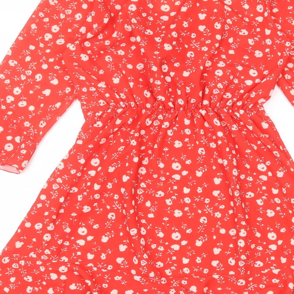 Boohoo Womens Red Floral  A-Line  Size 10