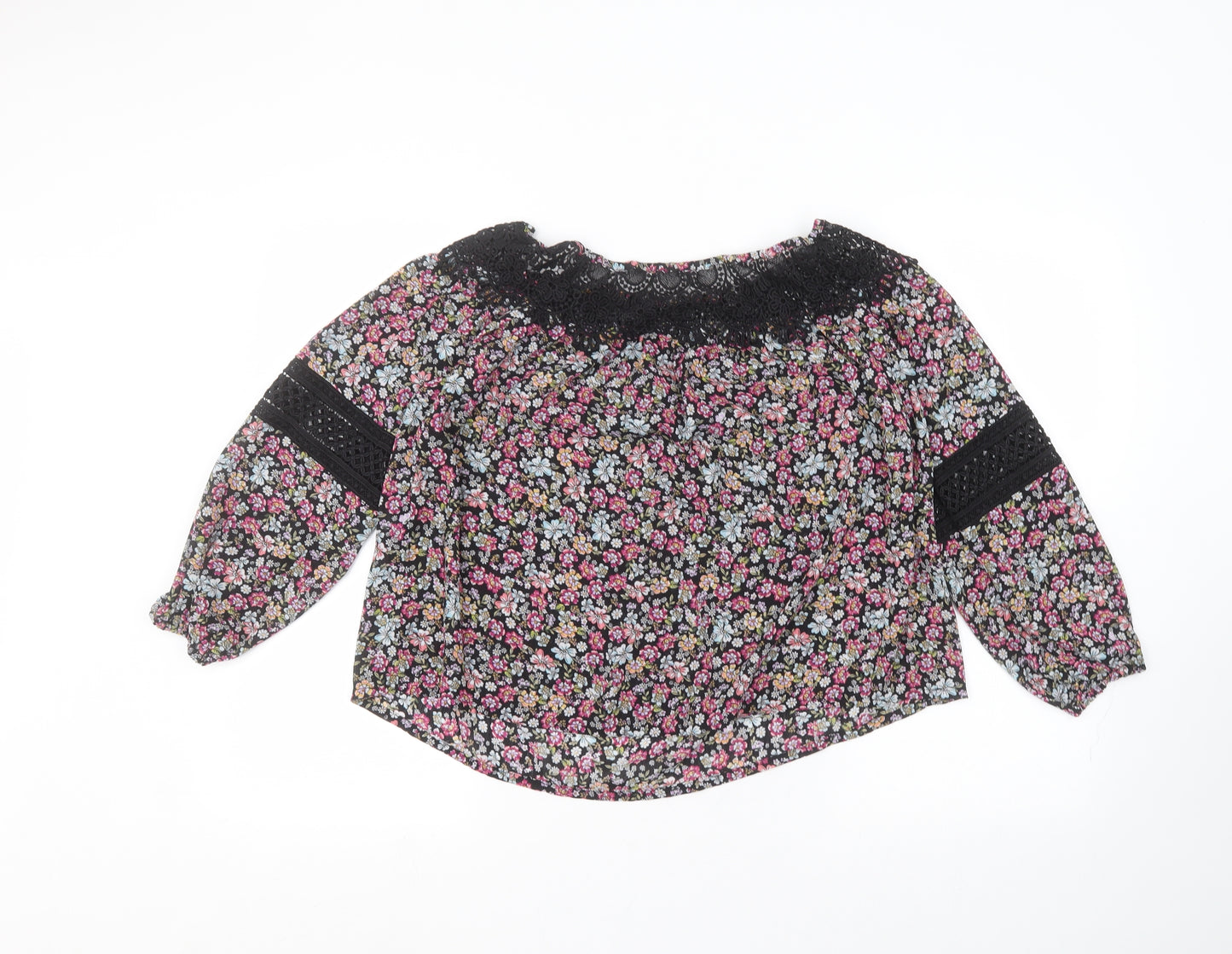 New Look Womens Black Floral  Basic Blouse Size 10