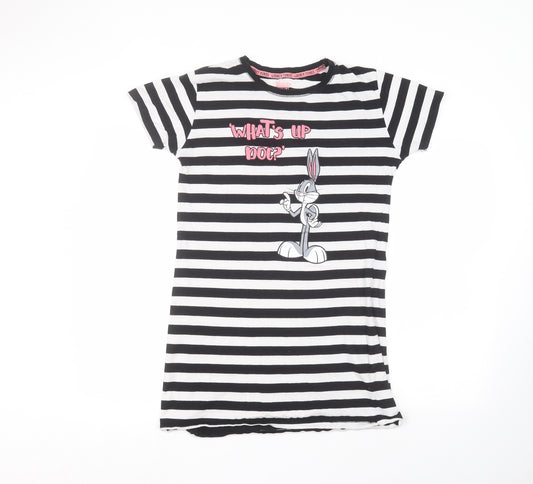 Primark Womens White Striped  T-Shirt Dress  Size 4  - Loony Tunes