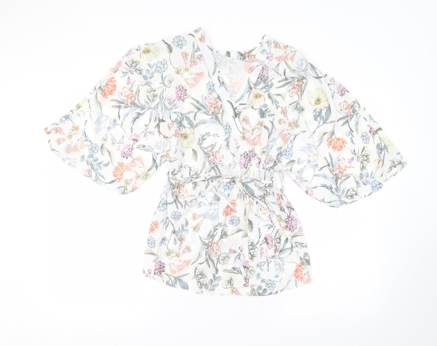 New Look Womens White Floral  Cardigan Jumper Size 6
