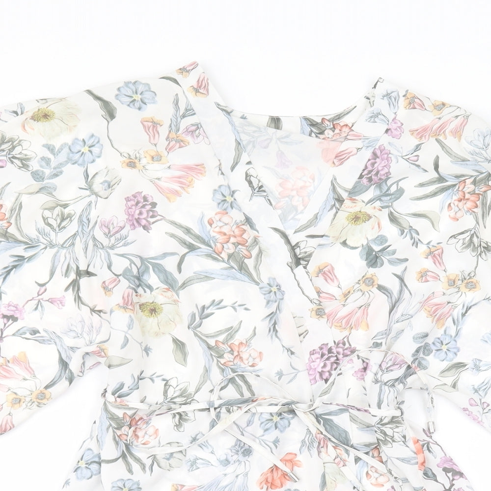 New Look Womens White Floral  Cardigan Jumper Size 6