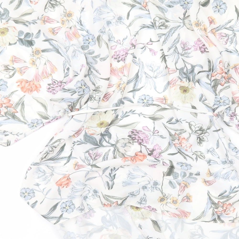 New Look Womens White Floral  Cardigan Jumper Size 6