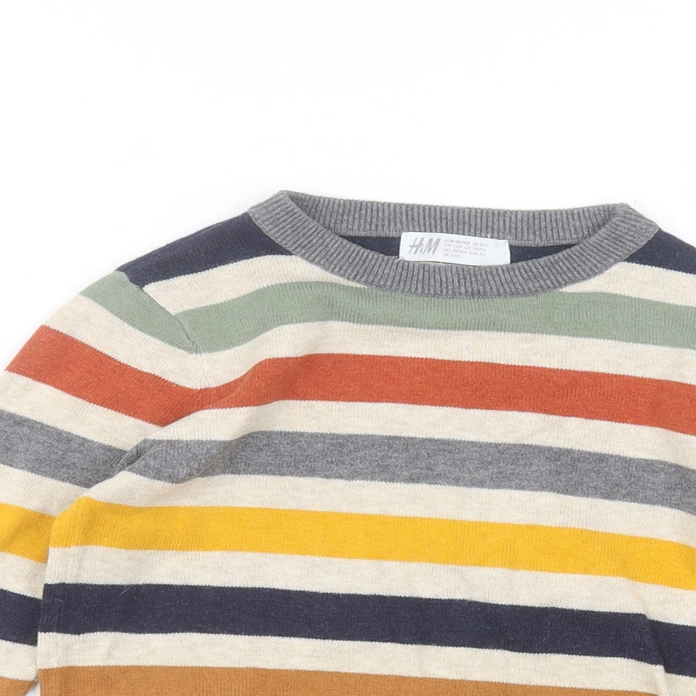 H&M Boys White Striped  Pullover Jumper Size 3-4 Years