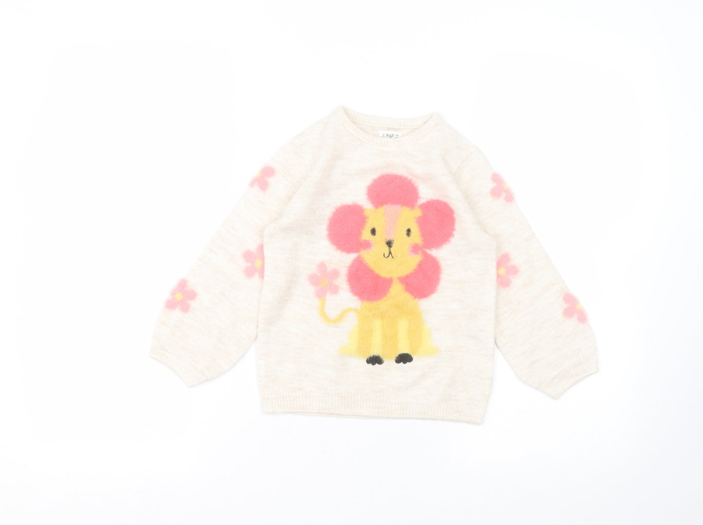 F&F Girls White   Pullover Jumper Size 3-4 Years