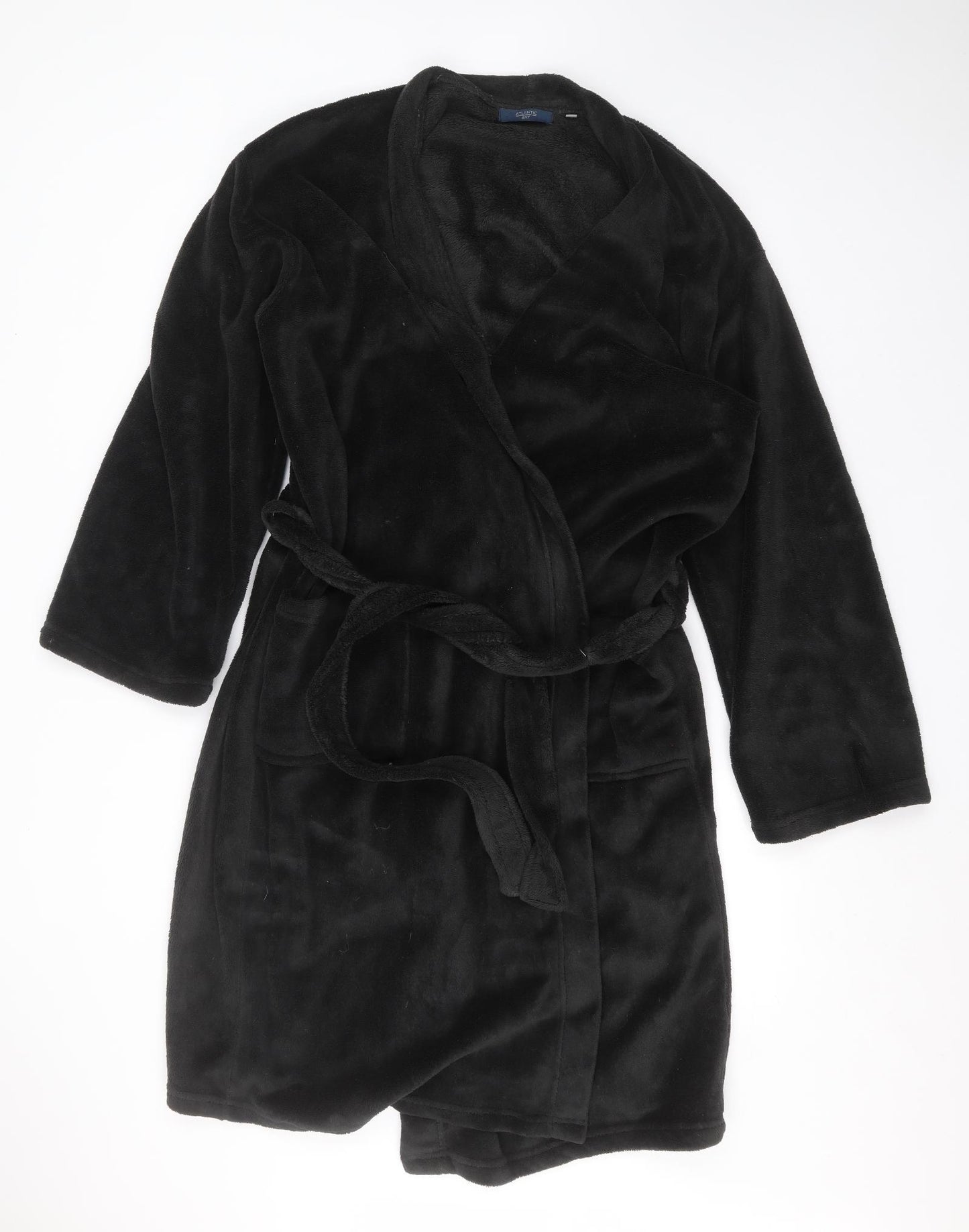 Atlantic Bay Mens Black Solid   Robe Size M