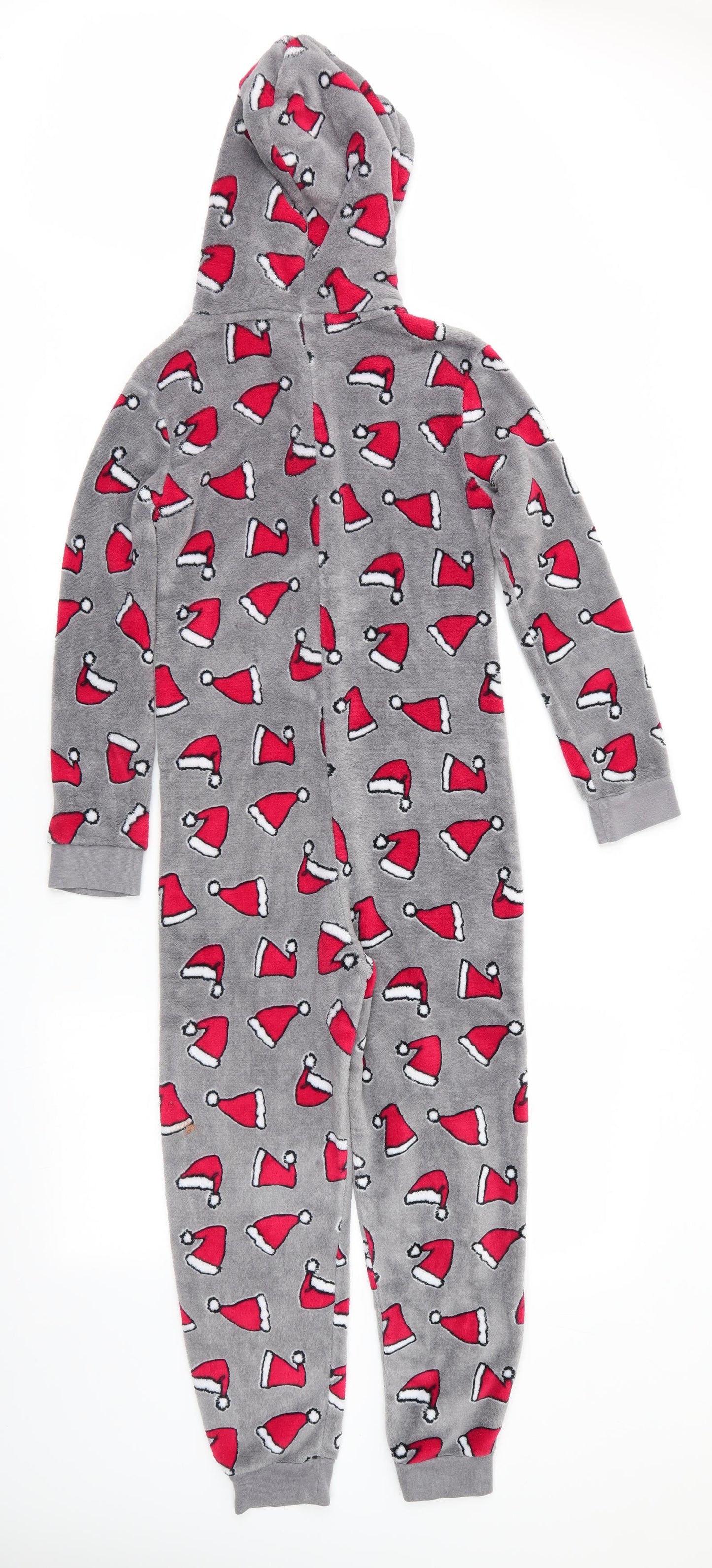 Peacocks Boys Grey Solid Fleece  One Piece Size 10-11 Years  - Santa hat print