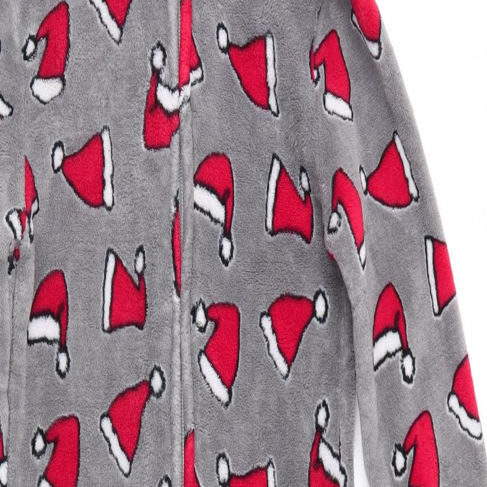 Peacocks Boys Grey Solid Fleece  One Piece Size 10-11 Years  - Santa hat print