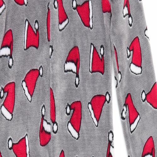 Peacocks Boys Grey Solid Fleece  One Piece Size 10-11 Years  - Santa hat print