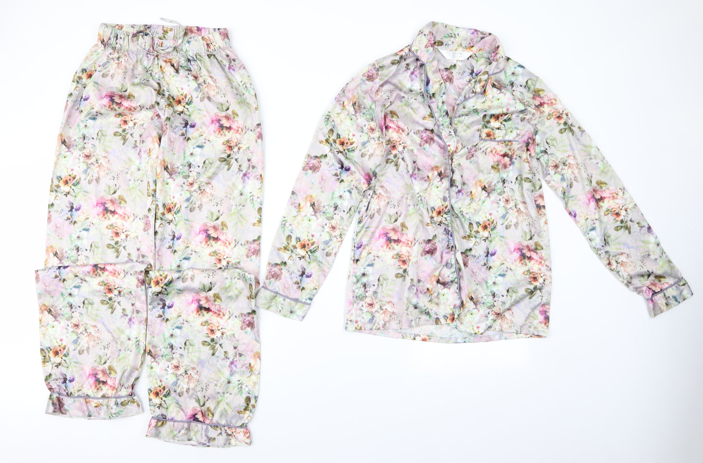 Secret Posessions Womens Pink Floral Satin  Pyjama Set Size 6  - Piped trim