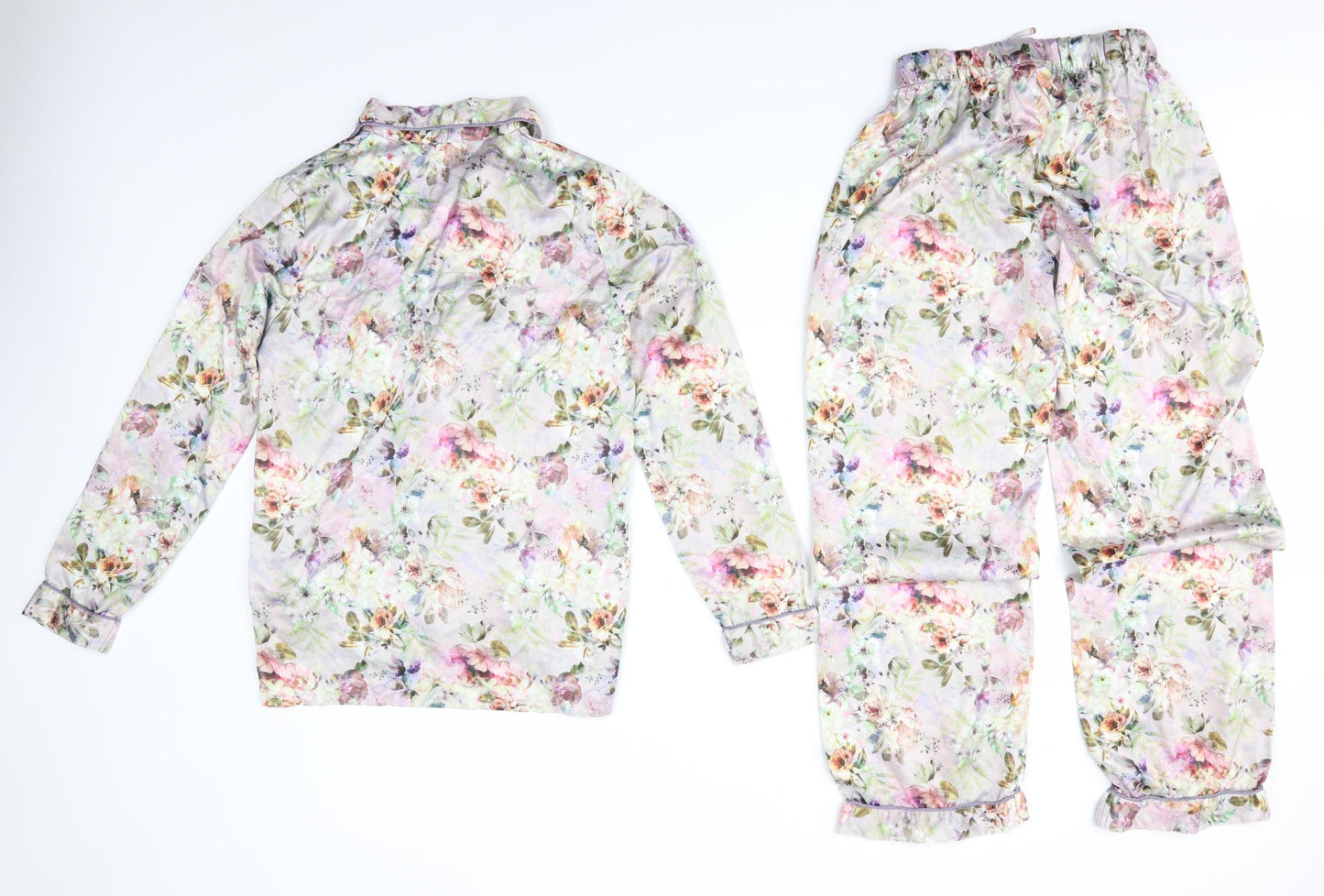 Secret Posessions Womens Pink Floral Satin  Pyjama Set Size 6  - Piped trim