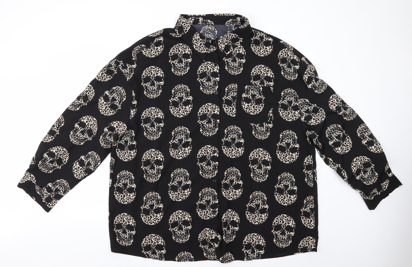 Shein Curve Womens Black   Basic Button-Up Size 4XL  - Skull Print with Animal Print