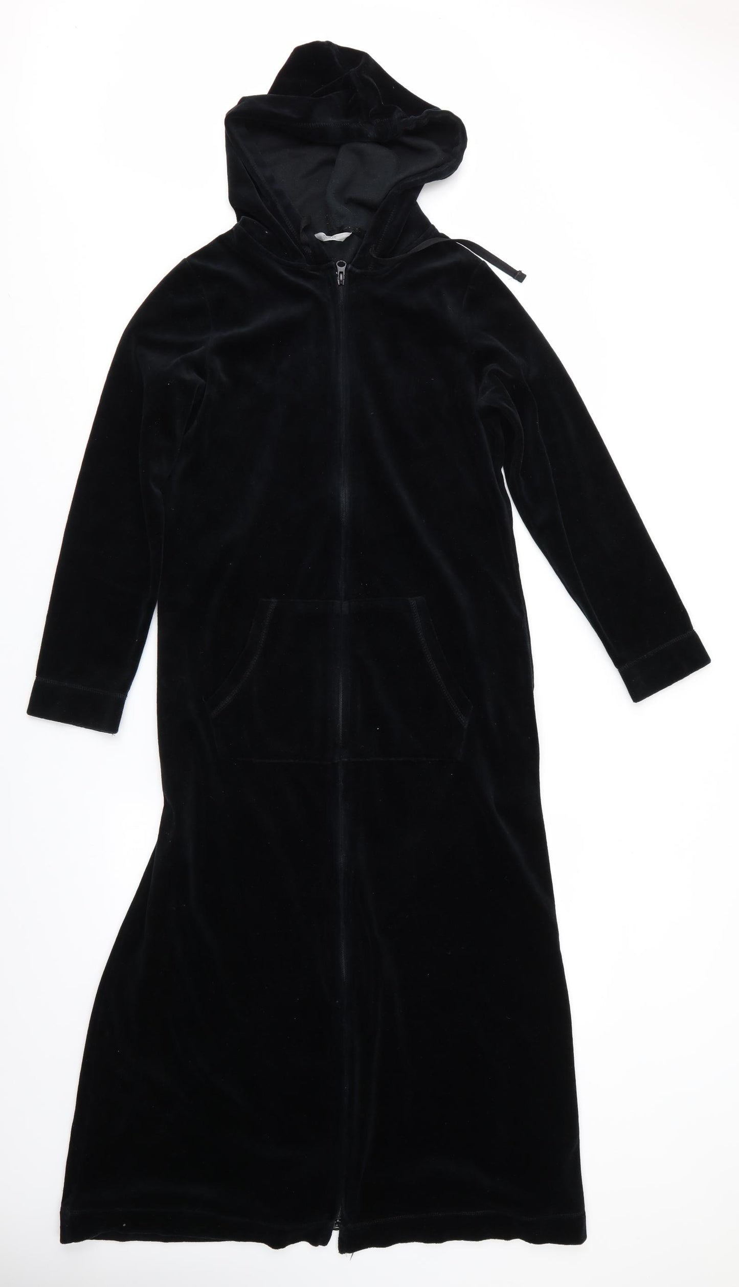 Marks and Spencer Womens Black Solid   Robe Size 8  - Velvet feel Robe Full Zip Pockets