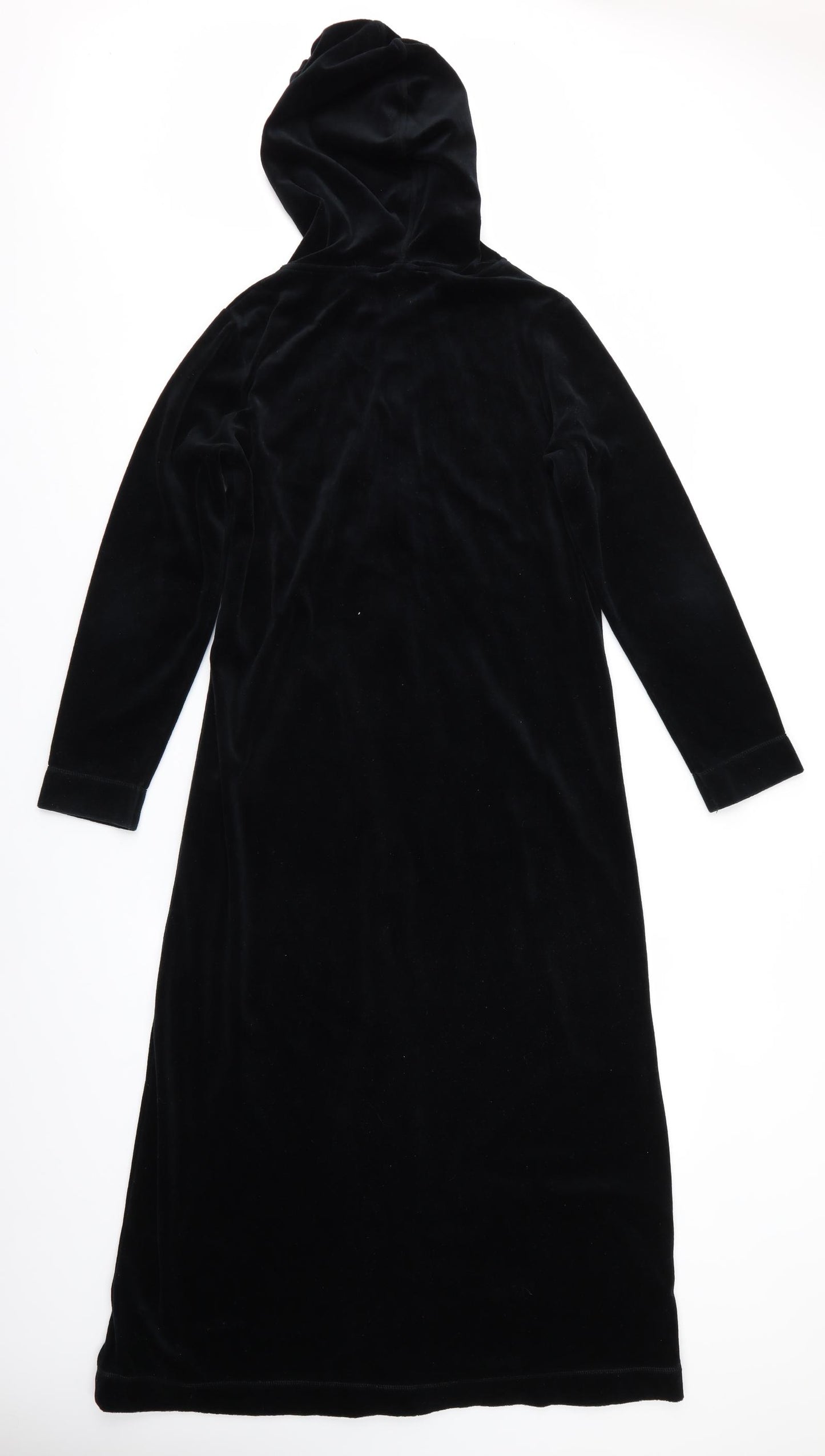 Marks and Spencer Womens Black Solid   Robe Size 8  - Velvet feel Robe Full Zip Pockets