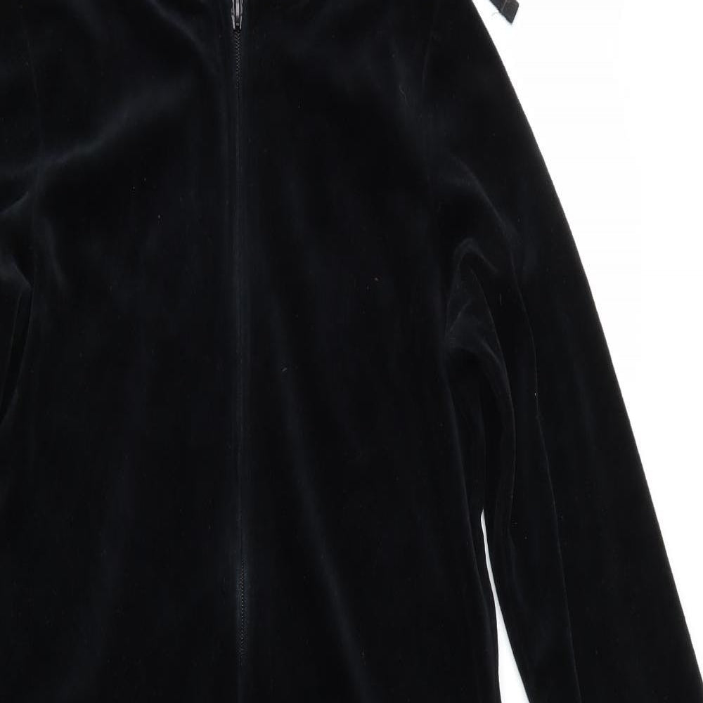 Marks and Spencer Womens Black Solid   Robe Size 8  - Velvet feel Robe Full Zip Pockets