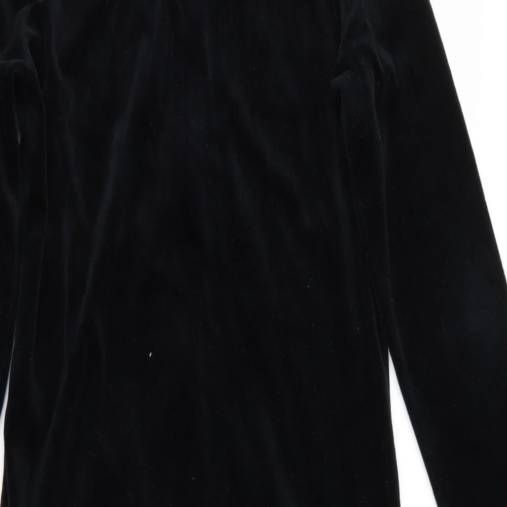 Marks and Spencer Womens Black Solid   Robe Size 8  - Velvet feel Robe Full Zip Pockets