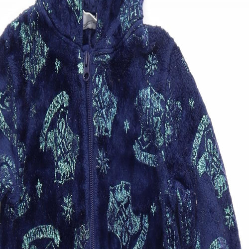 Harry Potter Girls Blue Solid Fleece  One Piece Size 7-8 Years  - Glitter Effect Print