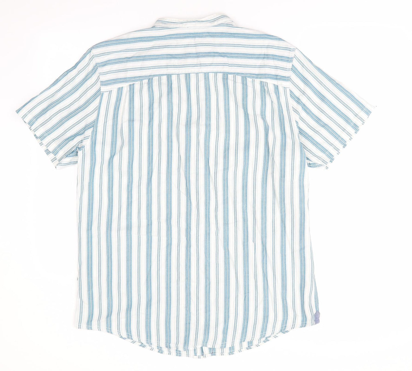 Mantaray Mens Blue Striped   Button-Up Size M  - Mandarin Collar