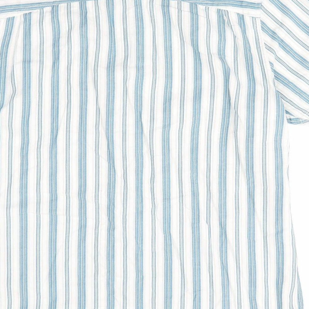 Mantaray Mens Blue Striped   Button-Up Size M  - Mandarin Collar