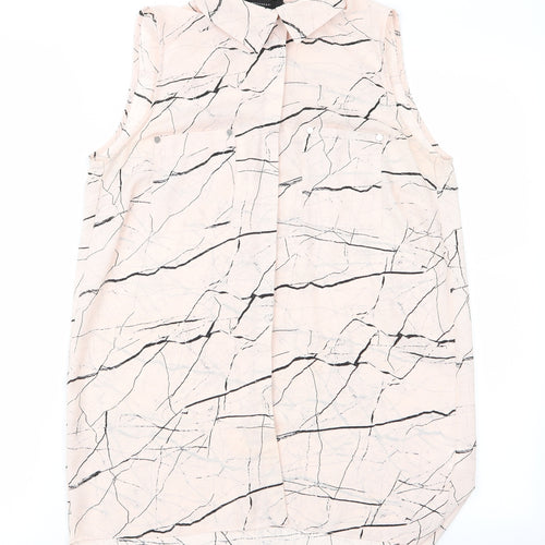 Atmosphere Womens Ivory Geometric  Basic Button-Up Size 10  - Abstract black print